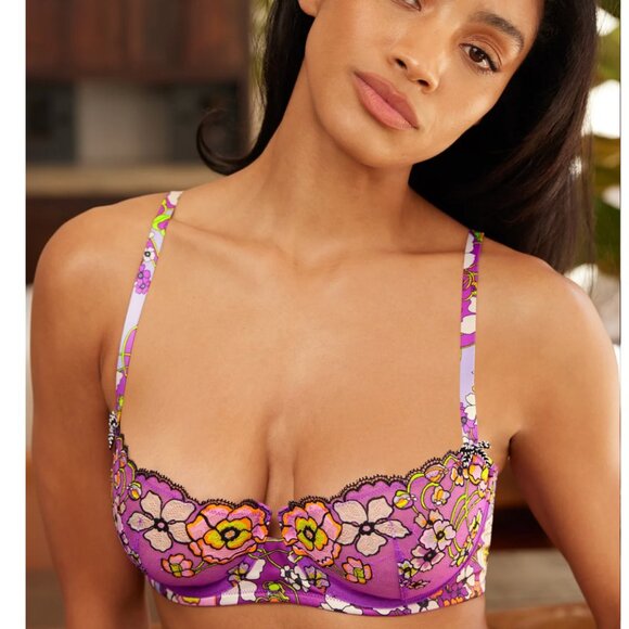 Savage X Fenty Other - Savage X Fenty Floral Lace Bra in Purple and Yellow Pribt Size 34f (DDD)